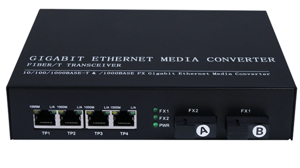 Convertitore ottico della fibra dello SNMP di IP30 QoS 10/100/1000 di gigabit 4 Rj45 1.25Gbps